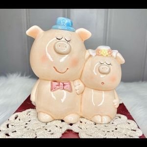 Vintage 90s Ceramic Piggy Bank Mr & Mrs NO CHIPS 5” Tall